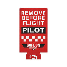 Load image into Gallery viewer, Gordon Airport REMOVE BEFORE FLIGHT/CLEAR PROP Slim or Regular Can Koozie